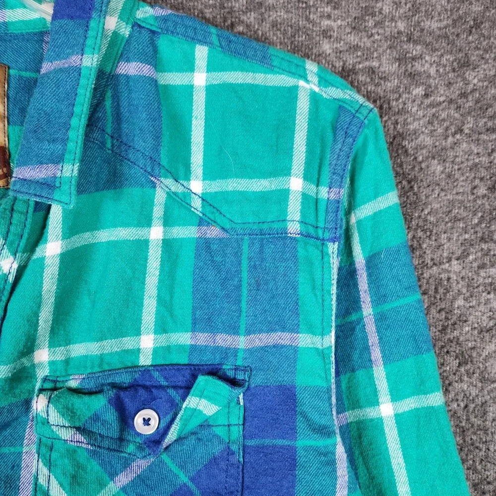 Red Camel Shirt Boys XL Plaid Teal Blue Western Button Down Long Sleeve EUC